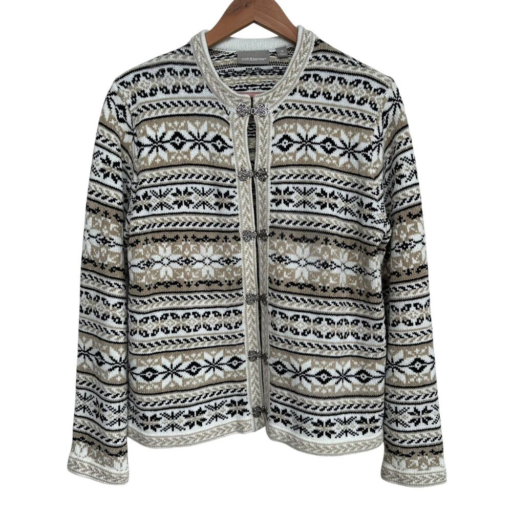 Croft & Barrow Women’s Soft Nordic Fair Isle Cardigan Sweater Metal Clasps Med